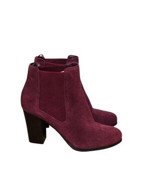 Michael Kors Lottie Burgundy Suede Block Heel Ankle Boots Womens Size 10M